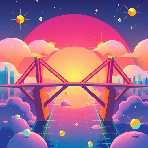 ภาพประกอบสะพานที่ทำจากเหรียญ XRP เชื่อมต่อทวีปสองแห่งอย่างราบรื่น สื่อถึงธุรกรรมข้ามพรมแดนที่รวดเร็วและมีประสิทธิภาพสูง