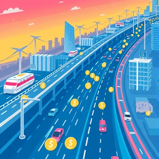 ภาพประกอบบล็อกเชน TRON เป็นทางหลวงการเงินระดับโลกที่คึกคักด้วยไอคอน USDT เคลื่อนไหวรวดเร็วระหว่างประเทศกำลังพัฒนา