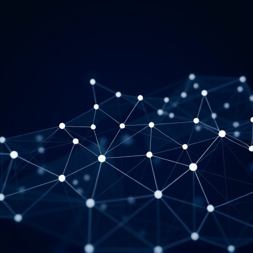 ภาพนามธรรมของกราฟเครือข่ายที่แสดงถึงธรรมชาติกระจายศูนย์ของ DLT Hedera พร้อมข้อมูลทางการเงินไหลผ่านเครือข่าย