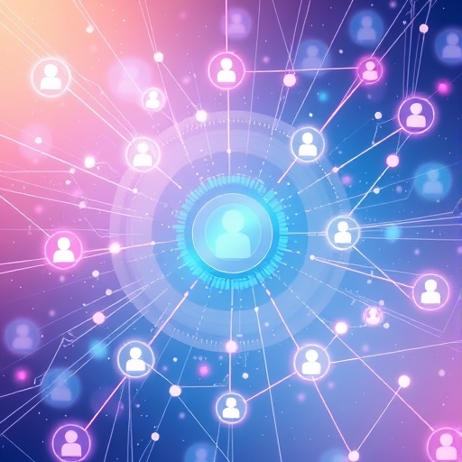 ภาพประกอบเครือข่ายกระจายอำนาจของ TRON ที่เชื่อมโยงผู้สร้างเนื้อหากับผู้บริโภคโดยตรงด้วยกระแสข้อมูลเรืองแสง