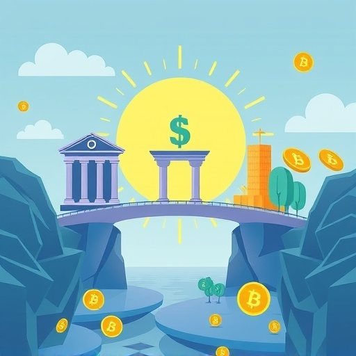 ภาพประกอบสะพานเชื่อมระหว่างธนาคารดั้งเดิมกับบล็อกเชน Stellar เพื่อการเข้าถึงทางการเงิน