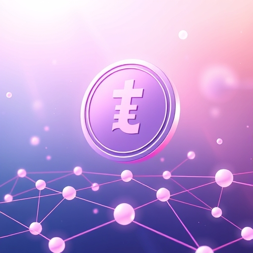 ภาพประกอบเหรียญดอลลาร์ดิจิทัลพร้อมสัญลักษณ์ Tether ลอยเหนือเครือข่ายบล็อกเชน สื่อถึงความมั่นคงและการเชื่อมต่อในโลกคริปโตด้วยสีพาสเทลอ่อนๆ และแสงเรืองรองนุ่มนวล