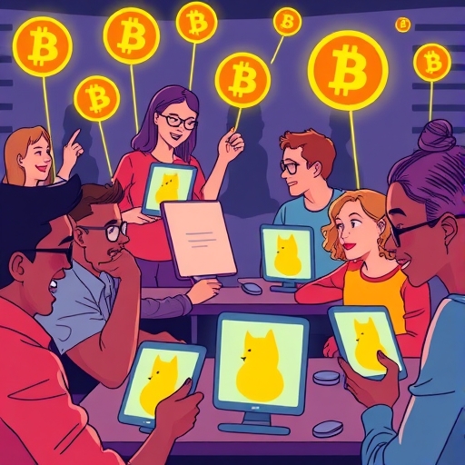 ภาพประกอบกลุ่มคนหลากหลายกำลังให้ทิปกันออนไลน์อย่างมีความสุขด้วยสัญลักษณ์ Dogecoin ที่ส่องแสง ค่าธรรมเนียมต่ำและยืนยันเร็ว สีสันสดใสและความรู้สึกชุมชน