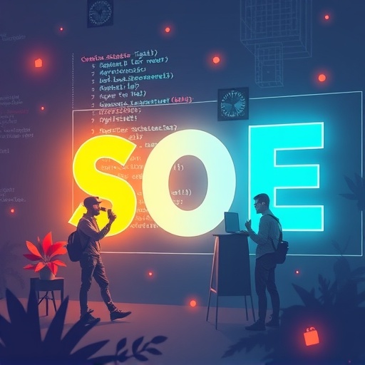 ภาพประกอบสนุกสนานของนักพัฒนาที่โต้ตอบกับบล็อกโค้ดเรืองแสง สื่อถึงการสร้างสินทรัพย์ดิจิทัลปลอดภัยบน Sui blockchain