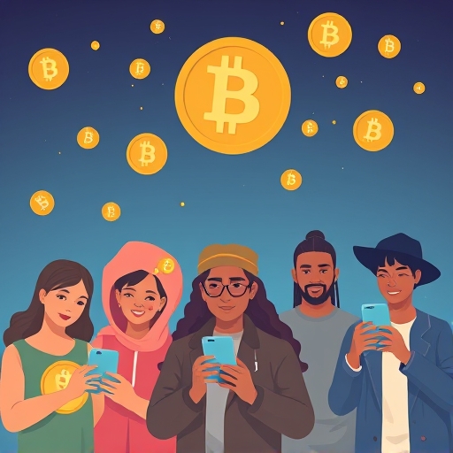 ภาพแนวคิดคนหลากหลายใช้สมาร์ทโฟนขุด Pi Coin สื่อถึงการเข้าถึงคริปโตเคอร์เรนซีที่ครอบคลุม