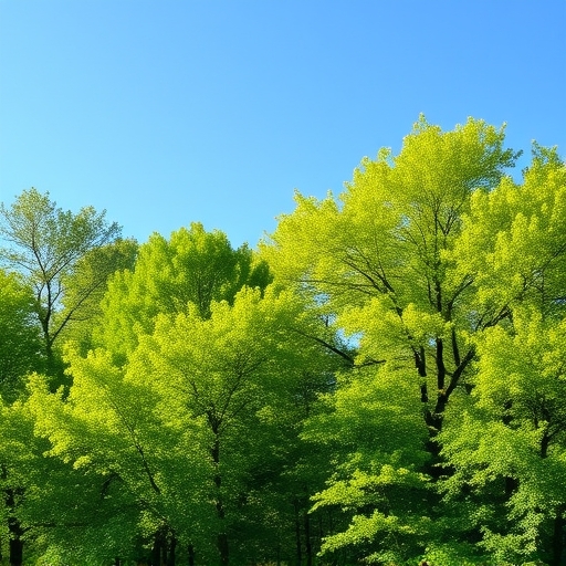 ภาพทิวทัศน์อันสงบสุขด้วยต้นไม้สีเขียวและท้องฟ้าแจ่มใส สื่อถึงความเป็นมิตรต่อสิ่งแวดล้อมและ Carbon Neutral ของ Algorand