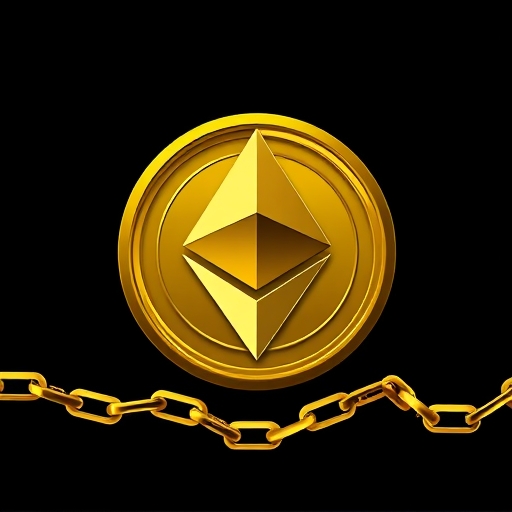 ภาพประกอบโลโก้ Ethereum ดั้งเดิมที่ผสานกับเหรียญทองคำสัญลักษณ์แห่งความไม่เปลี่ยนแปลงและบล็อกเชนต้นฉบับ Ethereum Classic ETC