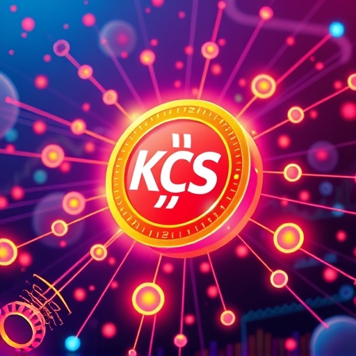 ภาพประกอบโทเค็น KCS ส่องแสงสว่างไสว ล้อมรอบด้วยเครือข่ายน็อดดิจิทัลและกราฟการเงินในโทนสีอนาคตสดใส