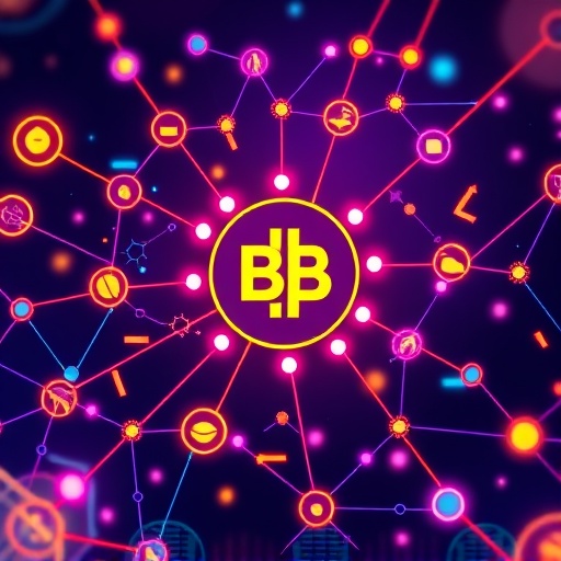 ภาพประกอบระบบนิเวศดิจิทัลที่เชื่อมโยงกันของ Bitget Token BGB กับโหนดข้อมูลและเส้นทางส่องสว่างที่แสดงการไหลเวียนของโทเค็น
