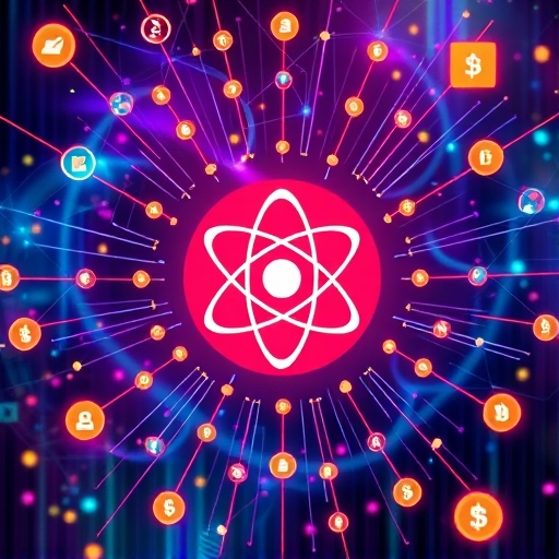 ภาพประกอบเครือข่ายบล็อกเชนเชื่อมต่อกันของ Cosmos ATOM ศูนย์กลางเชื่อมโยงบล็อกเชนอิสระหลายตัว