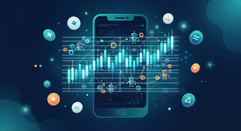 ภาพประกอบรีวิว Pionex เว็บเทรดคริปโตที่มีบอทเทรดอัตโนมัติ Grid Trading Bot ในตัวฟรี ธีมกราฟเทรดบนมือถือ